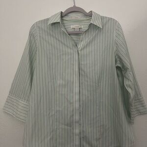 Chico's Green and White Striped Blouse